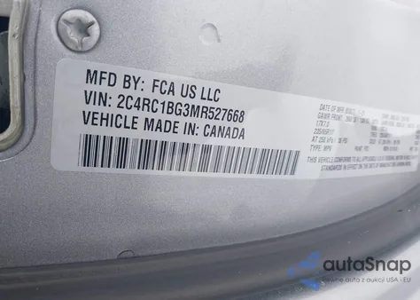 2021 Chrysler Pacifica Touring L z USA, uszkodzony, nr VIN 2C4RC1BG3MR527668